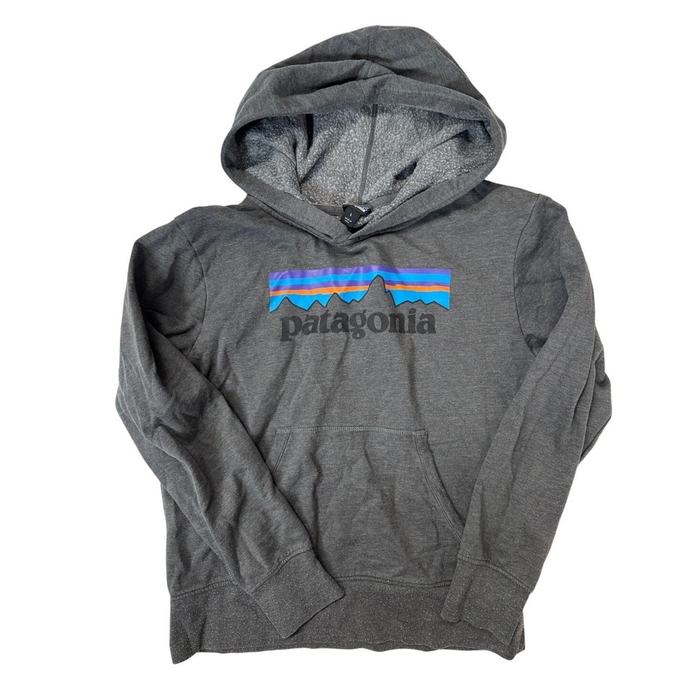 Patagonia Kids' Lightweight Graphic Hoody Sweatshirt P-6 Logo Gray Size L